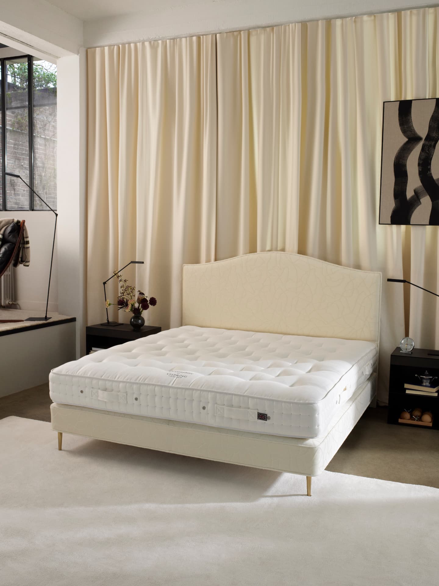 An Original Collection Devonshire mattress and divan on slender brass legs