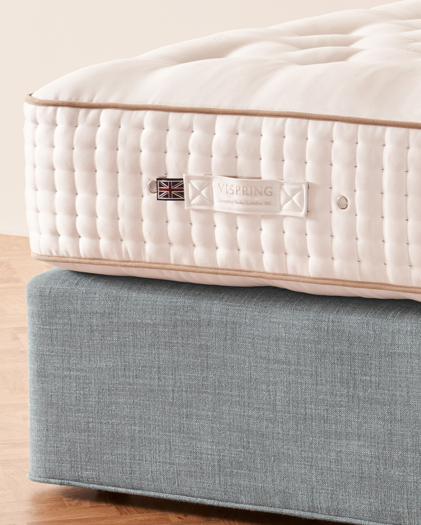 The Vispring Majesty mattress on its divan in an elegant bedroom